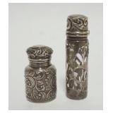 1006	ORNATE SILVER OVERLAY BOTTLE & PERFUME, TALLEST APPROXIMATELY 3 IN HIGH																								