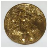 1019	JEAN JACQUES LABAER BRASS WALL PLAQUE, RELIEF ART NOUVEAU WOMAN, APPROXIMATELY 21 IN											