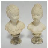 1021	PAIR OF ITALIAN MINIATURE BUSTS ON MARBLE BASES, EACH APPROXIMATELY 9 IN HIGH																		