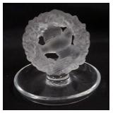 1023	LALIQUE FRANCE DOVE IN WREATH RING DISH, APPROXIMATELY 4 IN HIGH																															