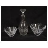 1024	BACCARAT CRYSTAL DECANTOR & ORREFORS BOWLS, TALLEST APPROXIMATELY 11 IN HIGH																			