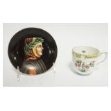 1037	HEREND HAND PAINTED CUP & GINORI HAND PAINTED DISH, DISH APPROXIMATELY 5 1/4 IN																
