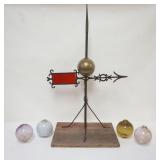 1041	LIGHTNING ROD WEATHERVANE W/4 GLASS LIGHTNING BALLS, ROD APPROXIMATELY 36 IN HIGH														