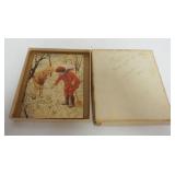 1126	ANTIQUE WOOD JIG SAW PUZZLE OF 2 CHILDREN PLAYING IN SNOW, APPROXIMATELY 5 IN  X 7 IN										