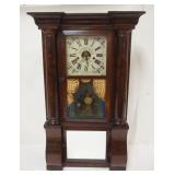 1134	FORESTVILLE BRISTOL CT USA EMPIRE SHELF CLOCK W/SCROLL & TURNED HALF COLUMN FRONT, APPROXIMATEL