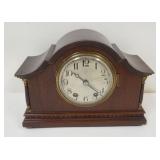 1135	MINIATURE MAHOGANY MANTLE CLOCK, M WINTERHALDER & HOFMEIER, NINE JEWELS, APPROXIMATELY 9 IN X 4