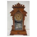 1139	ANSONIA GINGERBREAD CLOCK W/IMAGE OF OWL OVER SPIDER WEB ON BRANCH, APPROXIMATELY 13 IN X 5 IN 