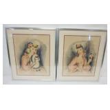 1175	2 MODERN FRAMED PRINTS OF WOMAN HOLDING POODLE & FLOWER, EACH APPROXIMATELY 22 IN X 26 IN OVERA