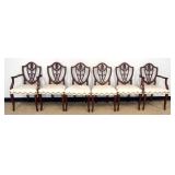 1187	HICKORY CHAIR SET OF 6 CHIPPENDALE STYLE CHAIRS W/CARVED OPEN BACKS, UPHOLSTERED SEATS & BRASS 