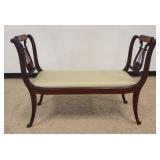 1190	PETITE MAHOGANY WINDOW BENCH W/CURVED LYRE SIDES & CARVED PAW FEET, APPROXIMATELY 49 IN X 19 IN