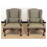 1193	NICE PAIR OF SHERRILL AMERICAN INTERIORS COLLECTION UPHOLSTERED ARMCHAIRS W/CARVED BALL & CLAW 