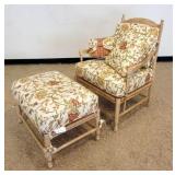 1198	HARDEN SUN ROOM RUSH SEAT UPHOLSTERED ARMCHAIR & OTTOMAN, CHAIR APPROXIMATELY 30 IN X 27 IN X 4