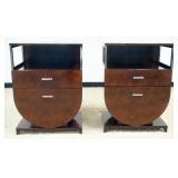 1205	HICKORY & WHITE *GRAMERCY* ART DECO STYLE BURLWOD & CHROME BED SIDE STANDS, EACH APPROXIMATELY 