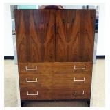 1208	IN THE STYLE OF MILO BAUGHMAN ROSEWOOD VENEER & CHROME CABINET, FREQUENTLY PRODUCED BY JOHN STU