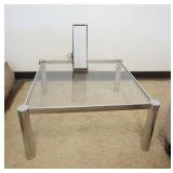 1220	MID CENTURY MODERN CHROME & GLASS STAND W/ MID CENTURY MODERNTABLE LAMP, STAND APPROXIMATELY 33