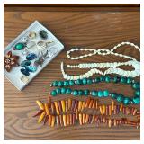MALACHITE, AMBER, AND ASSORTED COSTUME JEWELRY GROUP
