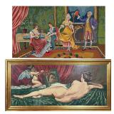 PAIR OF MID-CENTURY NEEDLEPOINTS AFTER VELÁZQUEZ AND ROCOCO SCENE