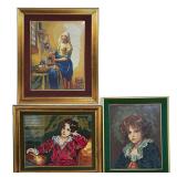 (3pc) GROUP OF THREE FRAMED NEEDLEPOINT REPRODUCTIONS AFTER VERMEER AND LAWRENCE