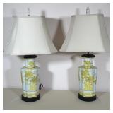 PAIR OF CHINOISERIE FLORAL CERAMIC TABLE LAMPS