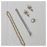 (3pc) ALEXANDER MCQUEEN EARRINGS, STERLING SILVER BRACELET, AND GOLD PLATED JEWELRY GROUP