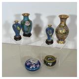 (6pc) CHINESE CLOISONNÉ ENAMEL VASES, BOX, AND ASHTRAY