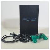 SONY PLAYSTATION 2 CONSOLE WITH EMERALD GREEN CONTROLLER AND CABLES