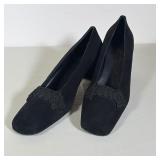 SALVATORE FERRAGAMO BOUTIQUE BLACK SUEDE SQUARE TOE PUMPS
