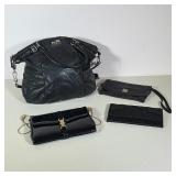 (5pc) GROUP OF FOUR BLACK HANDBAGS INCLUDING COACH, FRYE, AND ETIENNE AIGNER