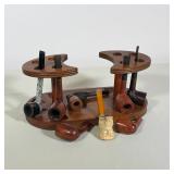 (7pc) VINTAGE WOODEN EIGHT-PIPE RACK AND ASSORTED BRIAR AND MEERSCHAUM PIPES