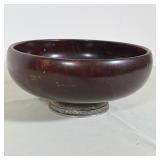 WOODEN SERVING BOWL WITH REPOUSSÉ STERLING SILVER BASE