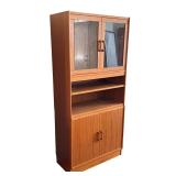 TEAK MIDCENTURY MODERN TWO-PIECE DISPLAY CABINET AND HUTCH