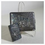 (2pc) DANISH SILVER PLATED CIGARETTE CASE AND MATCHBOX HOLDER