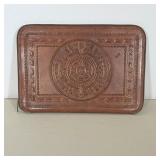 MEXICAN HAND TOOLED LEATHER ZIPPERED FILE CASE WITH AZTEC MOTIFS
