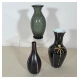 GROUP OF THREE MID-CENTURY MODERN VASES INCLUDING MURANO STYLE GLASS AND GDR PORCELAIN