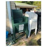 Green & White Plastic stacking outdoors chairs