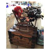 Wooden trunk, wooden mini rocker