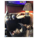 Dresser NFS, crocks, lamp, wooden goose 