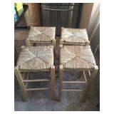 Wooden rattan bar stools