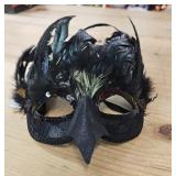 Black Feathered Masquerade Mask with Beak