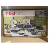 T-fal Easy Care Ceramic 20 Piece Pots and Pans Cookware Set Electric Blue