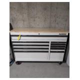 Standard-Duty 52 in. W 10-Drawer Matte White w/ Carbon Fiber Trim Mobile Workbench Cabinet and Solid Wood Top
