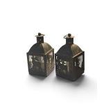 Pair Rustic Metal Elk Deer Pine Tree Candle Lanterns Lodge