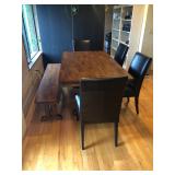 Wood Dining Table Set with Bench & 4 Black Chairs