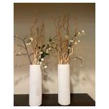 Textured White Ceramic Vase Pair with Branches