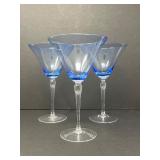 Set of Three Blue Rim Martini Glasses