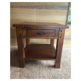 Distressed Craftsman Wooden Side Table with Drawer