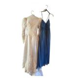 Vintage Ivory Lace Wedding Gown & Blue Chiffon Halter Dress