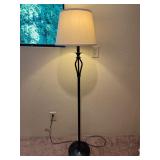 Black Metal Floor Lamp with Beige Fabric Shade