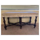 Victorian Style Carved Wood Upholstered Bench