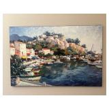 Mediterranean Harbor Scenic Print on Board